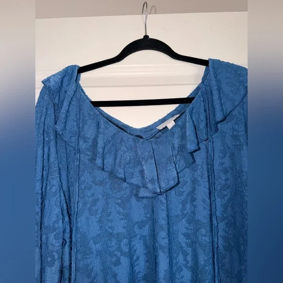 Susan Graver Women’s Blue Ruffled Long Sleeve Top - Picture 4 of 8
